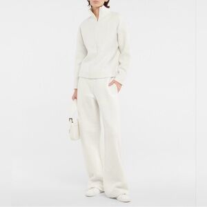 VINCE Cotton Blend Wide Leg Pants Heather White Gray